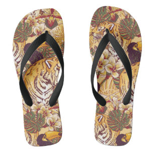 Chinelos Teste padrão floral tropical com tigre
