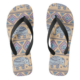 Chinelos Teste padrão tribal do elefante étnico azul