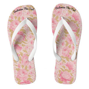 Chinelos Texto Personalizado / Brilho Metálico Rosa Floral 