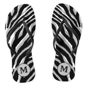 Chinelos Tigre Preto Monograma De Prata Elegante De Luxo