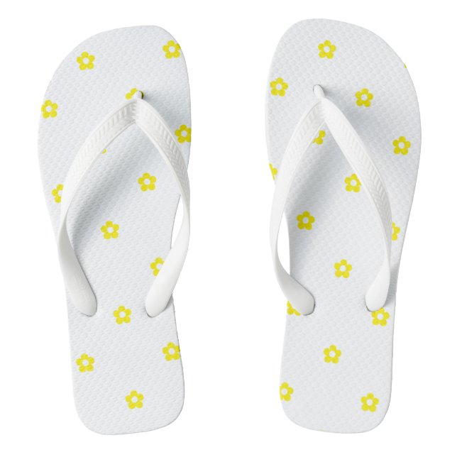 Chinelos Tirantes Brancas Estampadas com Flor Amarela da Pr (Pé da cama)