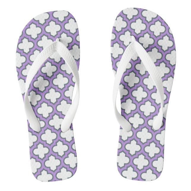Chinelos Trellis branca e roxa, lete, quatrefoil (Pé da cama)