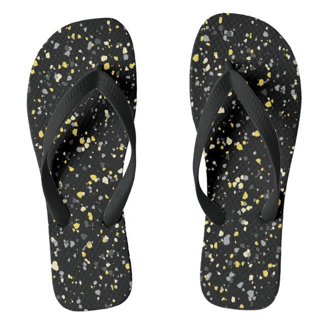 Chinelos Trendy Geométrico Yellow Cinza Black Terrazzo (Pé da cama)