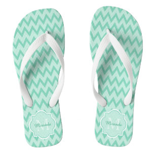 Chinelos Trendy Mint Green Chevron Zigzag Nome e Monograma