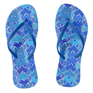Chinelos Tribal Batik Impressão, Cobalt e Cerulean Blue