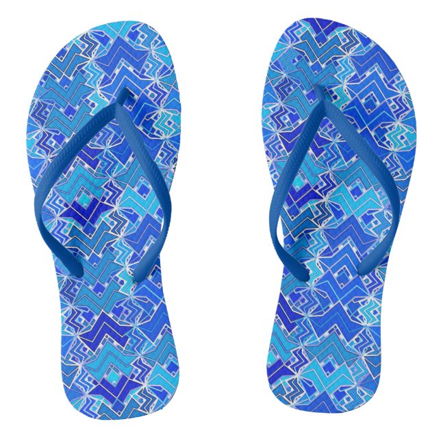 Chinelos Tribal Batik Impressão, Cobalt e Cerulean Blue (Pé da cama)