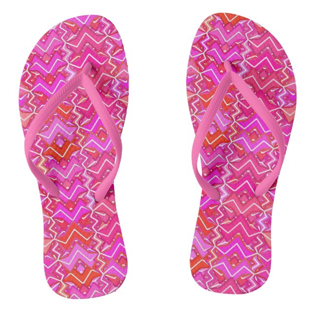 Chinelos Tribal Batik Impressão, Fuchsia, Coral Rosa e Verm (Pé da cama)