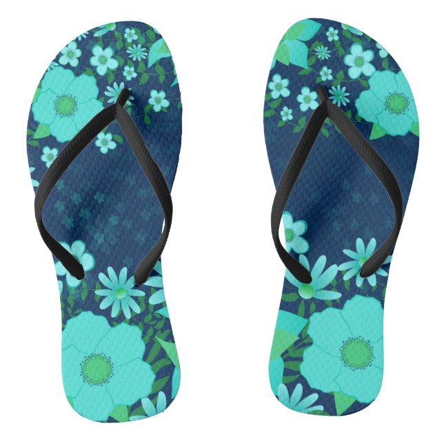 Chinelos Tropicais Azul Marinho e Turquesa (Pé da cama)