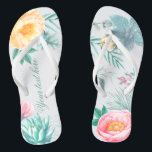 Chinelos Tropical Mint Floral Summer Weding Favor<br><div class="desc">Casamentos exóticos,  cor-de-rosa e amarela,  com favores de verão,  com pedras,  eucalipto,  roseqos,  suculentos,  lisianthus,  folhas e suculentos de mentol.</div>