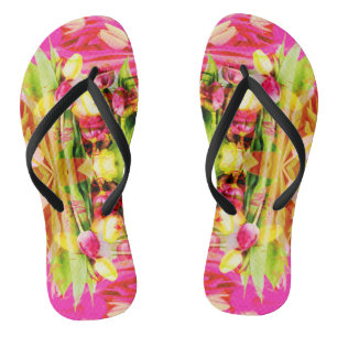 Chinelos TULIPS - Tulipas coloridas da arte fractal -