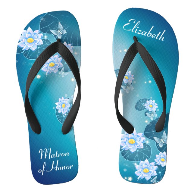 Chinelos Turquoise Blue Floral Pattern Matron of Honor Sacu (Pé da cama)