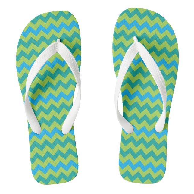 Chinelos Turquoise Blue Neon Green Emerald Chevrons (Pé da cama)