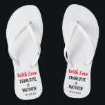 Chinelos Typografia Moderna do Casamento de Summer Beach<br><div class="desc">Estes chinelos de tipografia modernos são um obrigado divertido que você favorece para qualquer casal que esteja tendo seu casamento durante o verão ou um casamento de destino na praia! Personalize com os nomes da noiva e do noivo e a data do casamento. Você pode manter a mensagem Com o...</div>