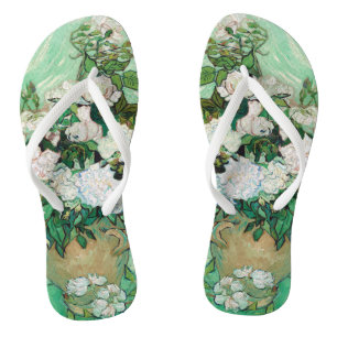 Chinelos Vaso de Van Gogh com arte cor-de-rosa da flor do