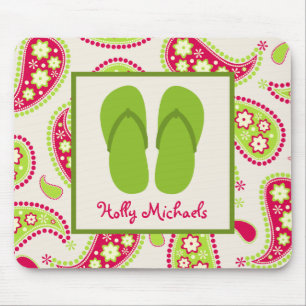Chinelos verdes/rosa e verde Paisley Mousepad