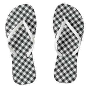 Chinelos Verificações de Gingham Diagonal Médio Preto e Bra