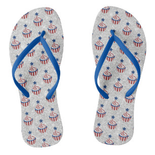 Chinelos Vermelho, Branco, Azul, 4 de julho Cupcake Brilhan