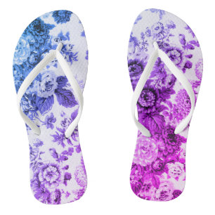 Chinelos Vintage azul & roxo Toile floral botânico No.3