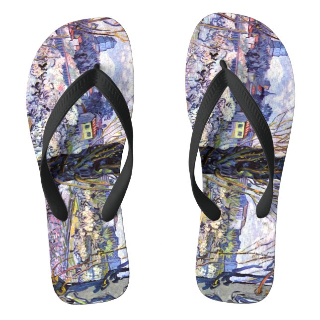 Chinelos Visão de Arles, Pomares Flores (1889) Van Gogh (Pé da cama)