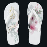 Chinelos Watercolor Floral Wedps Flipflops BRIDE Boho<br><div class="desc">Adicione o papel dos membros do Partido Bridal,  nome do casal casado e data de casamento a esses elegantes flipflops de casamento de praia de verão.</div>