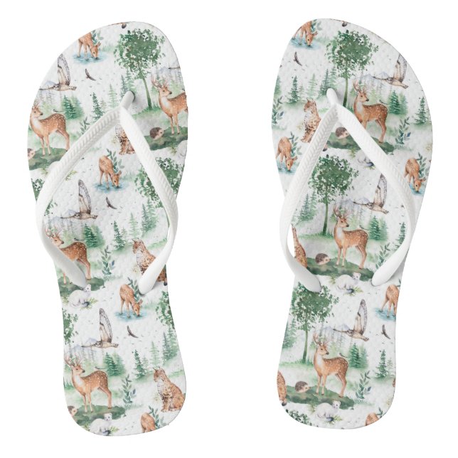 Chinelos Watercolor Woodland Baby Animal Patterno (Pé da cama)