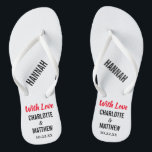 Chinelos Weding Favor Modern Typografia<br><div class="desc">Estes chinelos de tipografia modernos são um obrigado divertido que você favorece para qualquer casal que esteja tendo seu casamento durante o verão ou um casamento de destino na praia! Personalize com os nomes da noiva e do noivo, a data do casamento e o nome da sua dama de honra,...</div>