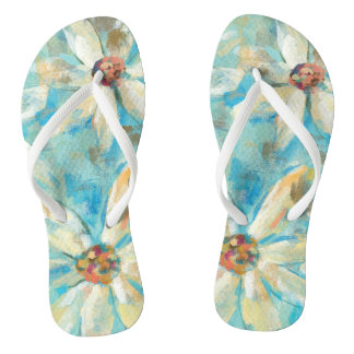 Chinelos White Daisies em Azul