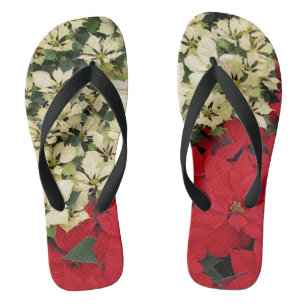 Chinelos White e Red Poinsettias I Feriado Floral