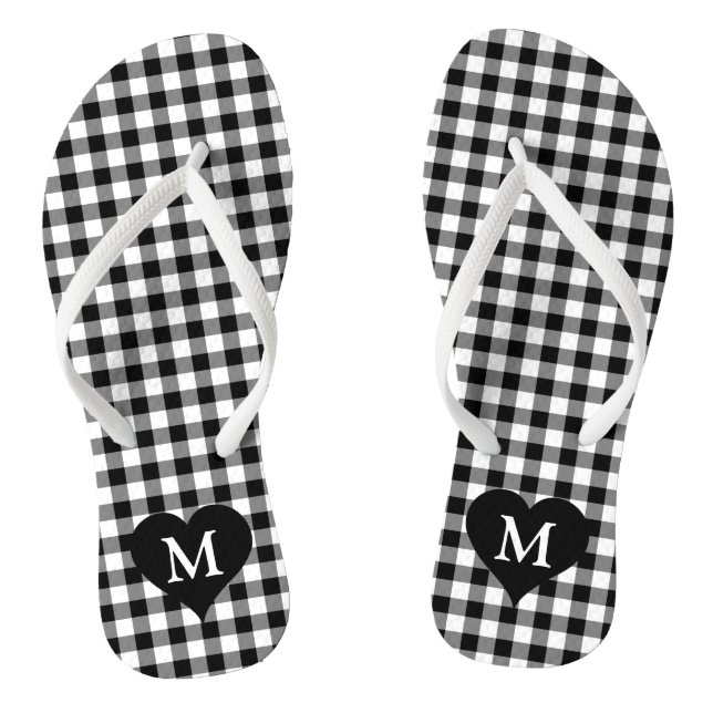 Chinelos Xadrez Preto E Branco Monograma Moderno (Pé da cama)