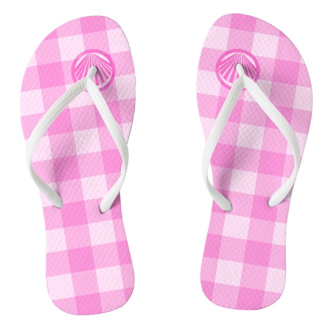 Chinelos Xadrez Rosa com Conchas Marinhas- (Pé da cama)