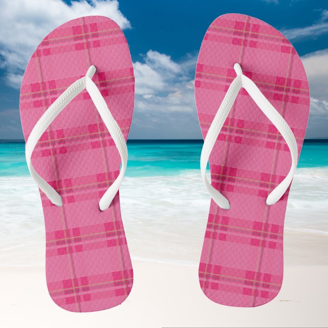Chinelos Xadrez rosa quente (Hot Pink Plaid Flip Flop Footbed)