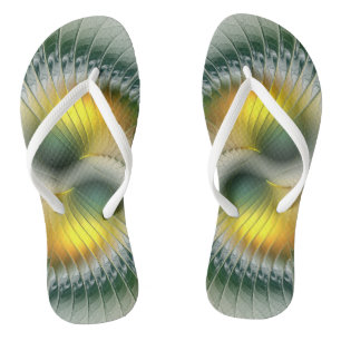Chinelos Yin Yang Verde Amarelo Abstrato Fractal