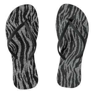 Chinelos Zebra Imprime Preto e Cinza Prata