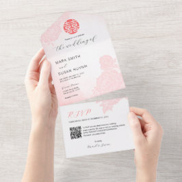 Chinês - Aquarela Tudo em Um Convite De Casamento