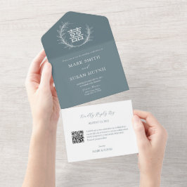 Chinês Moderno - Todos em Um Convite de Casamento