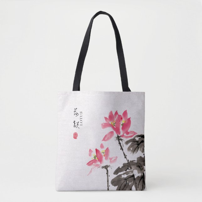Chinês pintado com Watercolor Floral Lotus Bolsa (Frente)