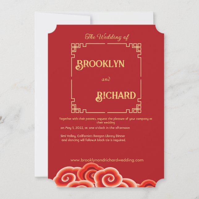 Chinês, Tradicional, elegante, convite para casame (Frente)