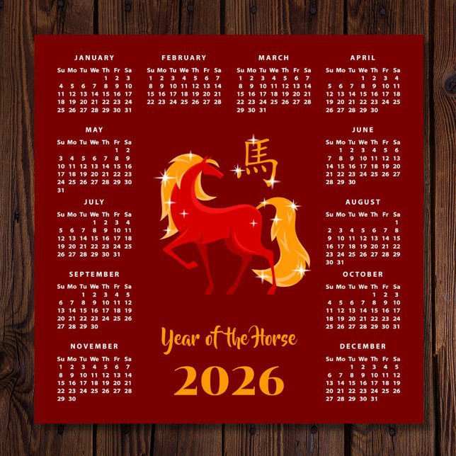 Chinese New Lunar Year Horse 2026 Calendar Magnet (Criador carregado)