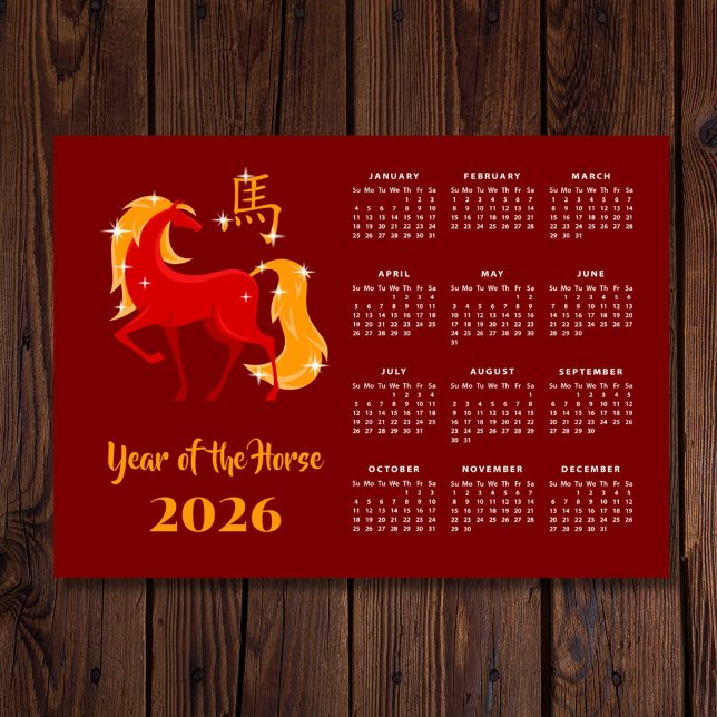 Chinese New Lunar Year Horse 2026 Calendar Magnet (Criador carregado)