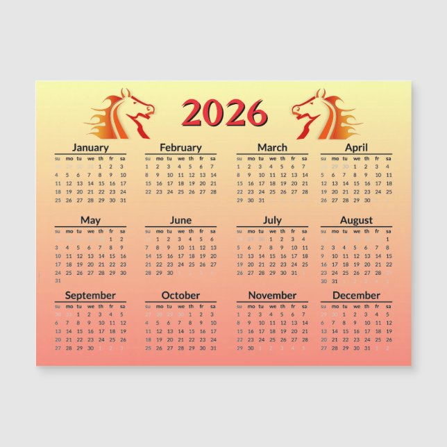 Chinese New Year of Horse 2026 Calendar  (Frente)
