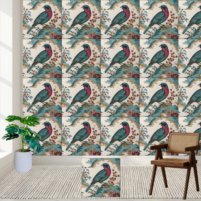 Chinoiserie Bird e Floral Azulejo (Chinoiserie Bird and Floral Tile)