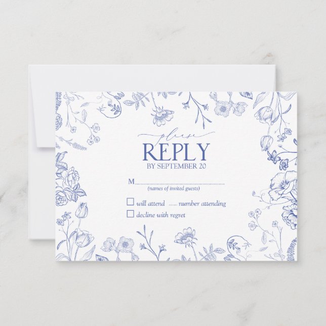 Chinoiserie Blue Victorian Floral No Menu RSVP (Verso)