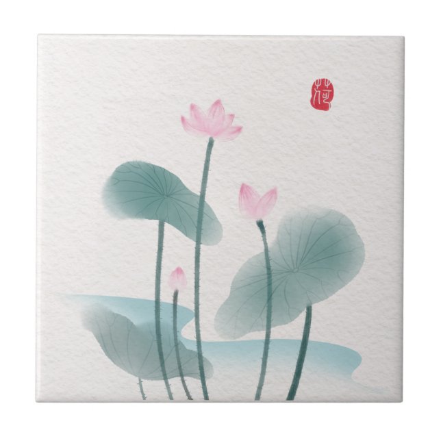 Chinoiserie Chinesa Ink Lash Pintura Lotus Floral (Frente)