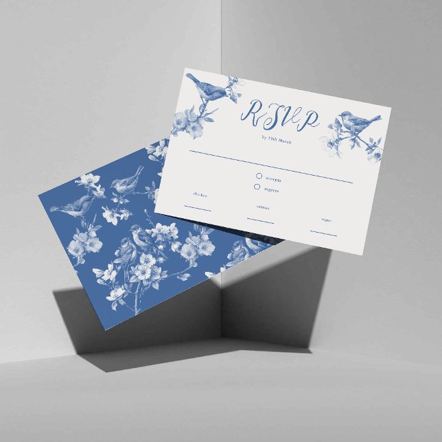 Chinoiserie Delft Blue Birds Spring RSVP Card (Criador carregado)