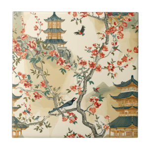 Chinoiserie Elegante - Pagodes, Flores e Aves