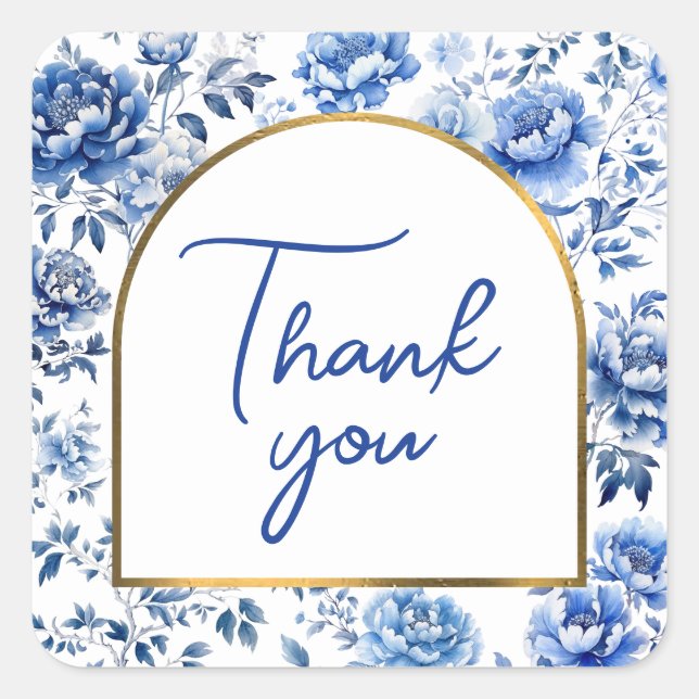 Chinoiserie flores azuis obrigado seu adesivo (Frente)