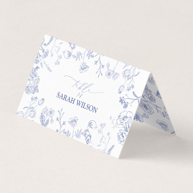 Chinoiserie French Blue Victorian Place Card (Frente)