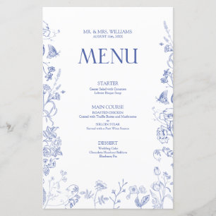 Chinoiserie French Blue Victorian WedMenu