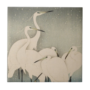 Chinoiserie Garça Branca Padrão de Neve de Inverno