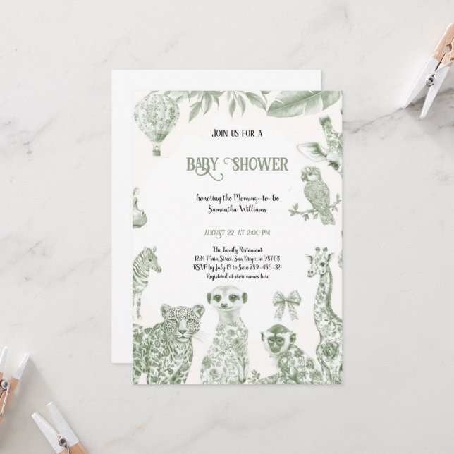 CHINOISERIE GREEN TOILE BABYSHOWER CONVITE (Frente/Verso In Situ)